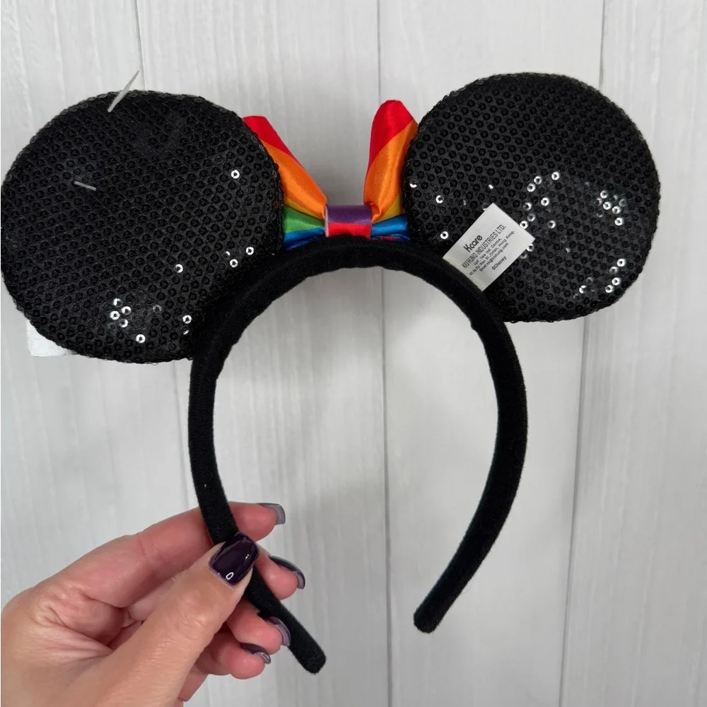 Disney Pride Collection Black Sequin Ears with Rainbow Bow